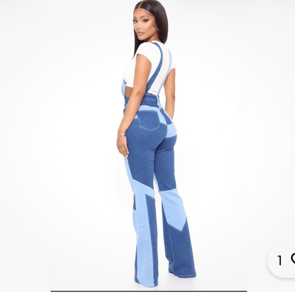 Fashion Nova Denim - Fashion Nova Women's Blue Patchwork Denim Overalls